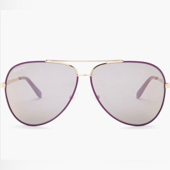 Salvatore Ferragamo logo monogram 60mm mirrored aviator sunglasses NEW - Picture 2 of 9